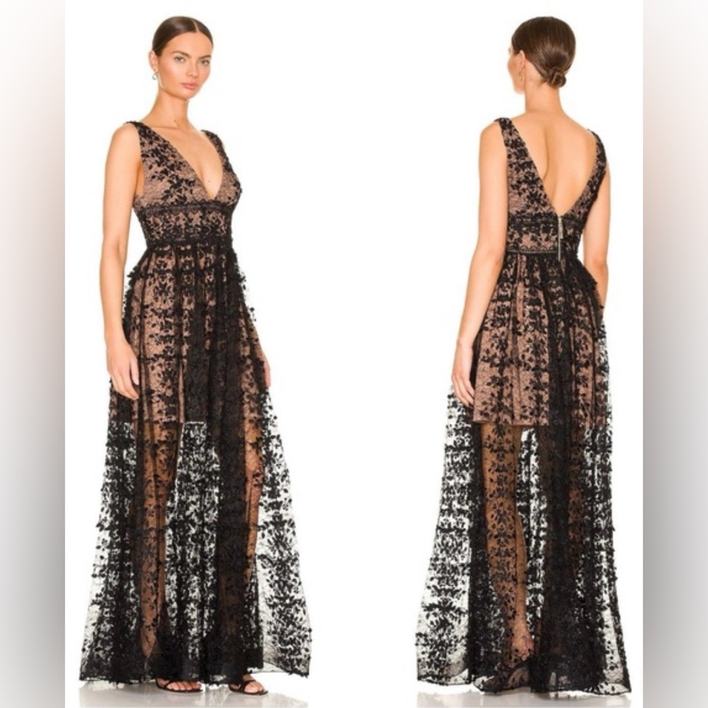 Bronx and Banco Megan Maxi Dress In Black Lace Tulle